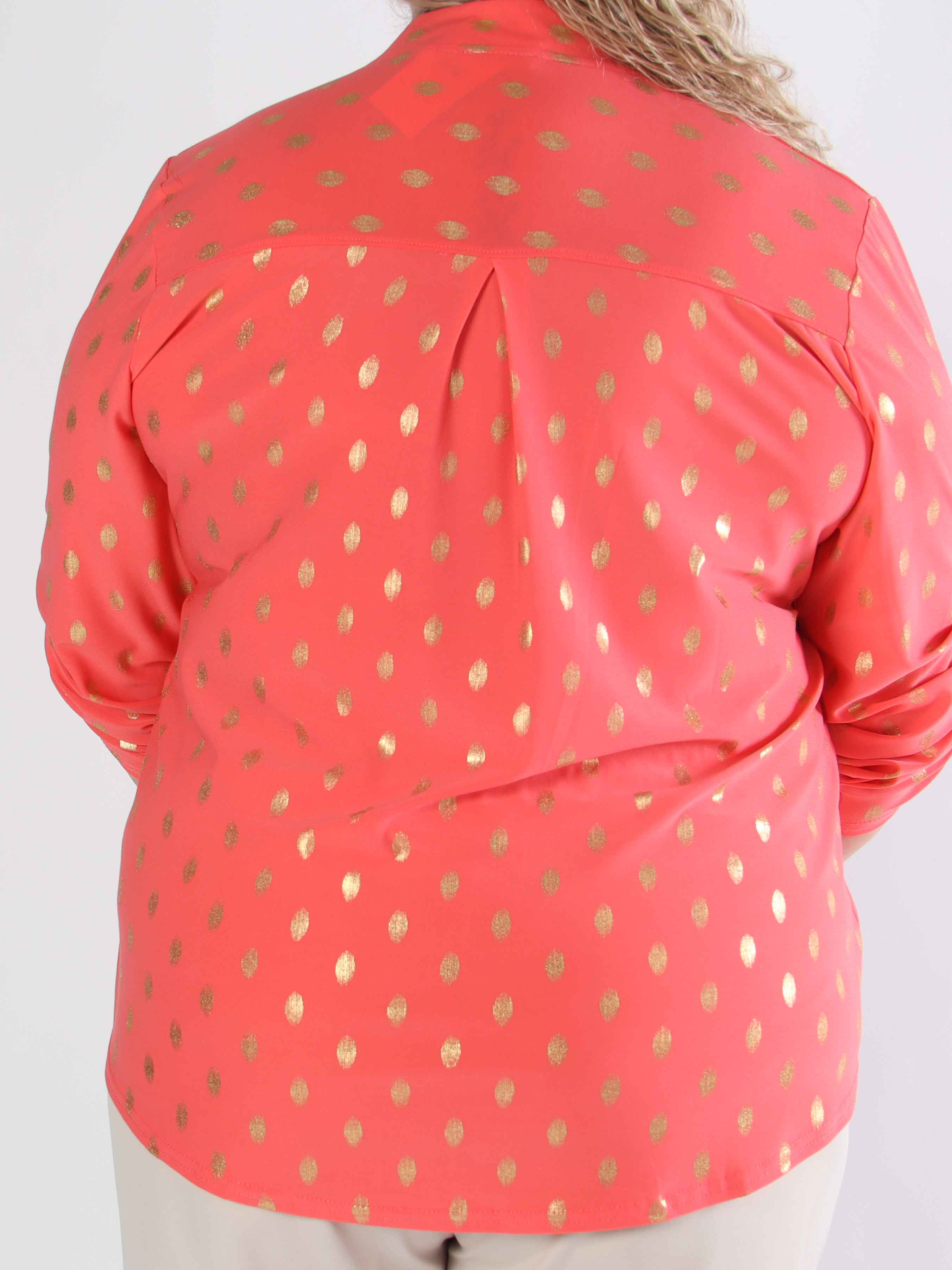Ebba Gold Shirt - Elastisk plus size bluse med guld dutter